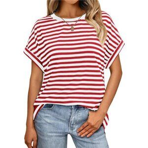 Womens Summer Tops Outfits Spring Casual Dressy T Shirts Workout R&W Striped
